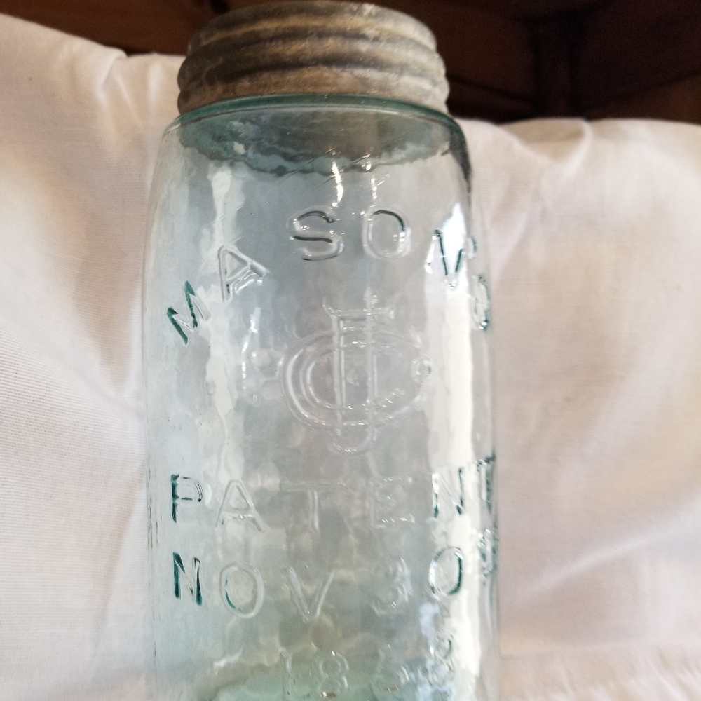 Antique Nov 30th 1858 Mason Jar Blue Green